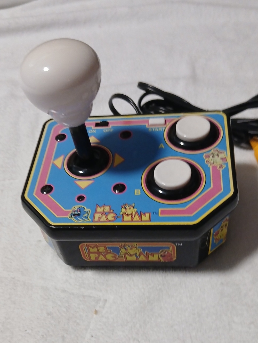 Ms. Pac-Man Game With Blue Arcade Joystick Controller with White Buttons 1993